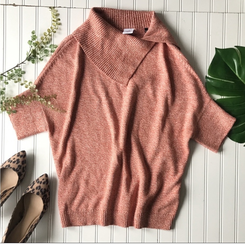 CAbi Split neck dolman sweater orange short sleeve XS